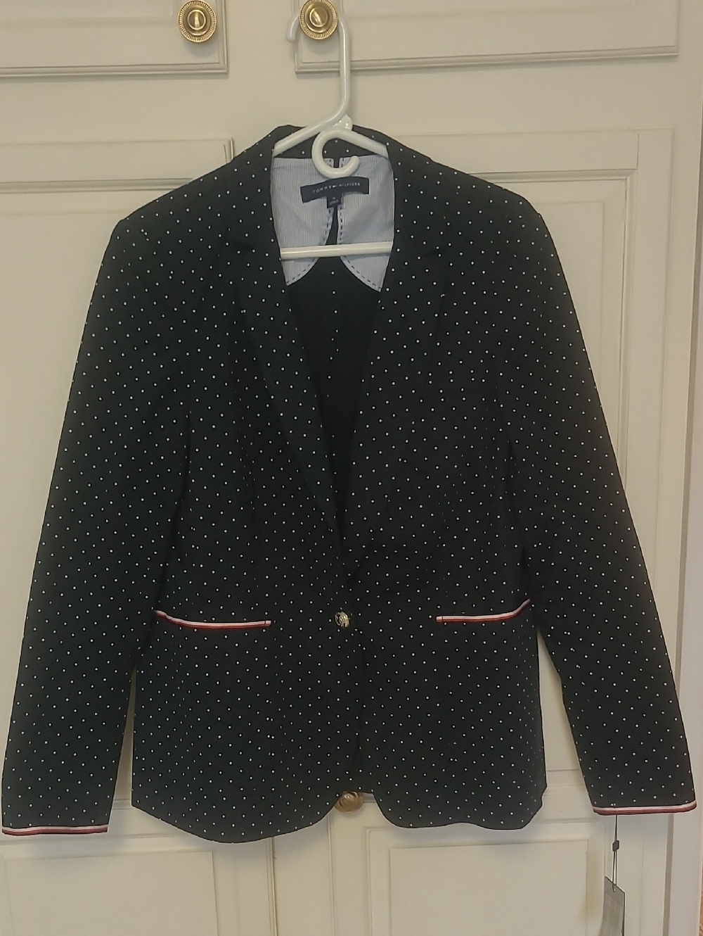 NWT Tommy Hilfiger Navy Polka Dot Blazer with Red Trim
